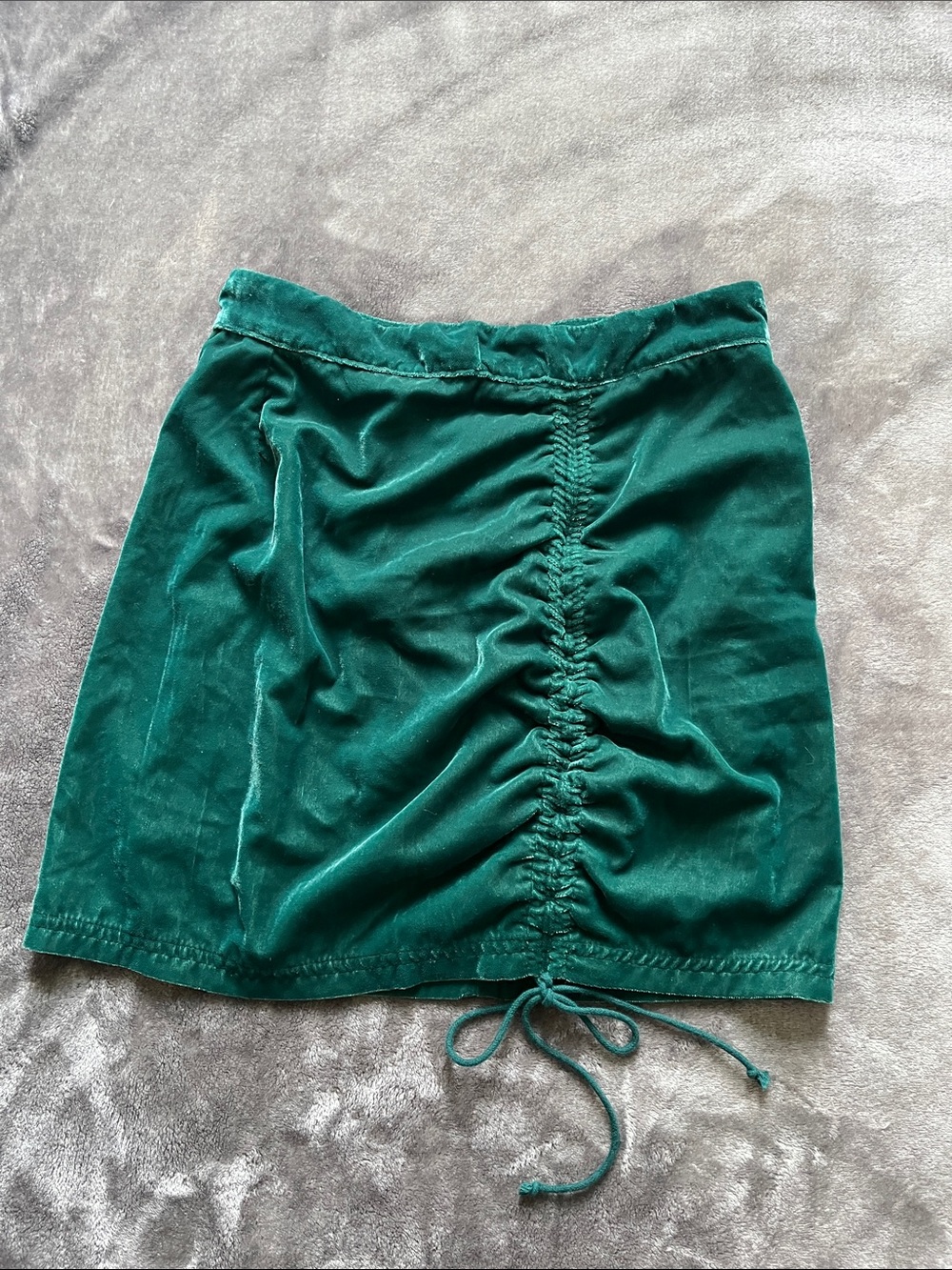 Free People Emerald Green Velvet Ruched Mini Skirt